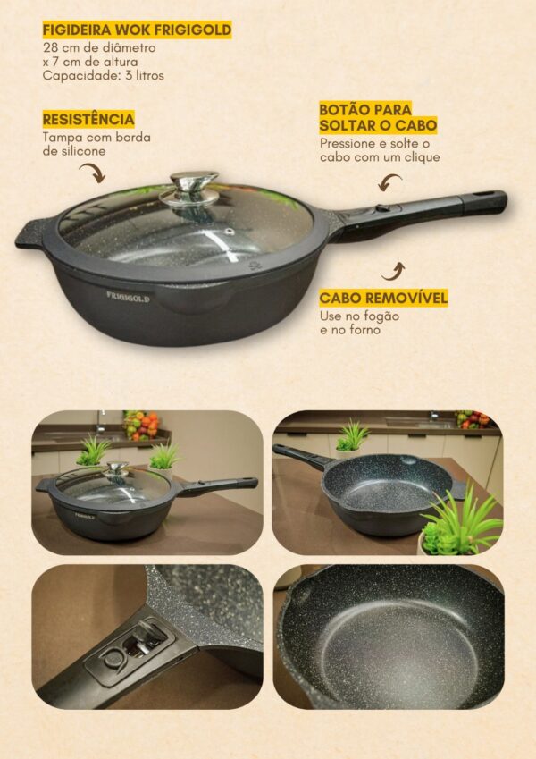Frigideira WOK Frigigold 24cm + Tampa com Borda de Silicone Super Resistente - Imagem 2