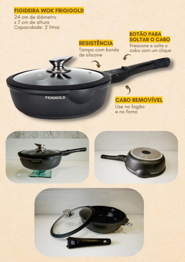 Frigideira WOK Frigigold 24cm + Tampa com Borda de Silicone Super Resistente - Imagem 3